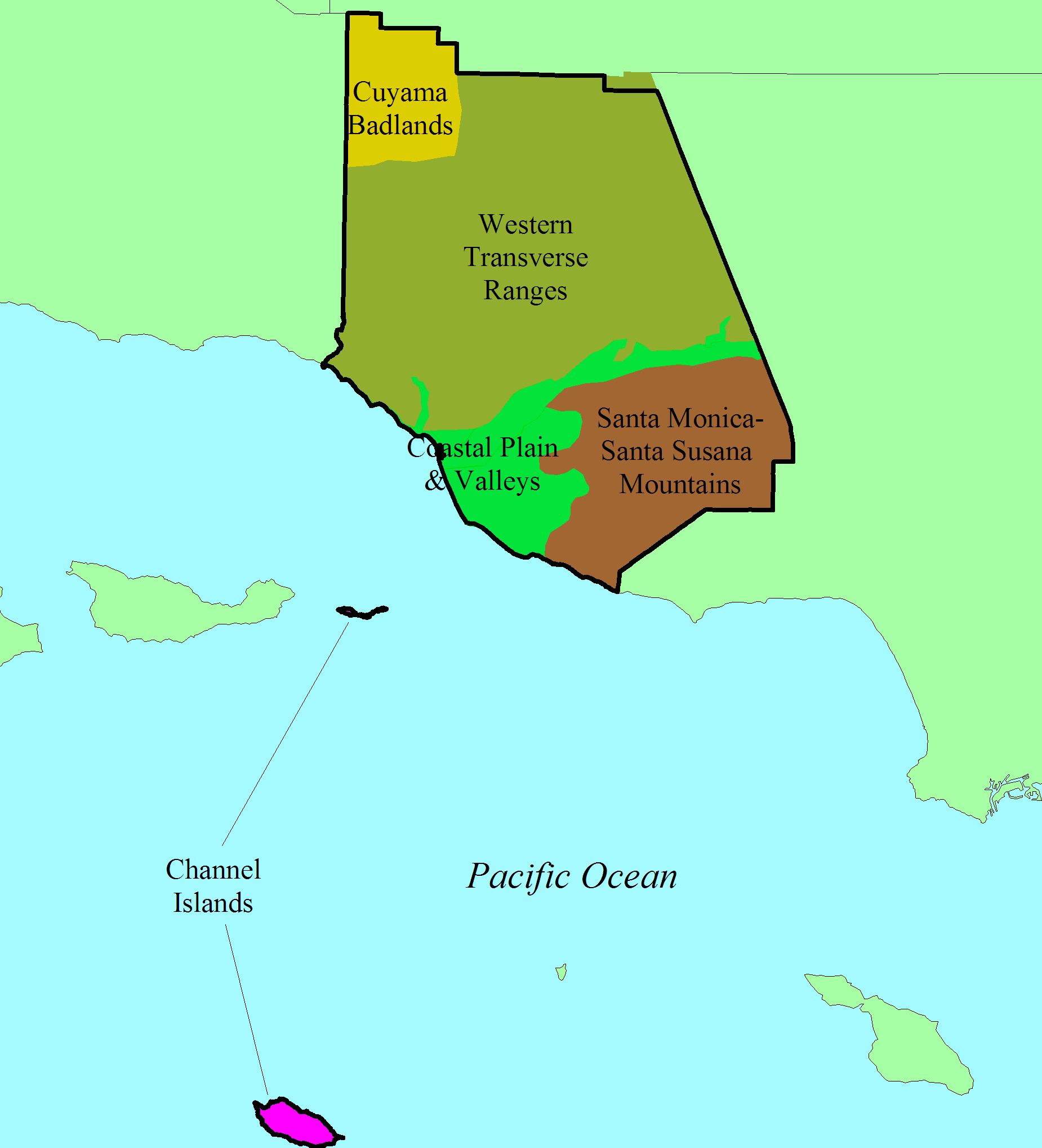 Map of Ventura County Physiographic Regions