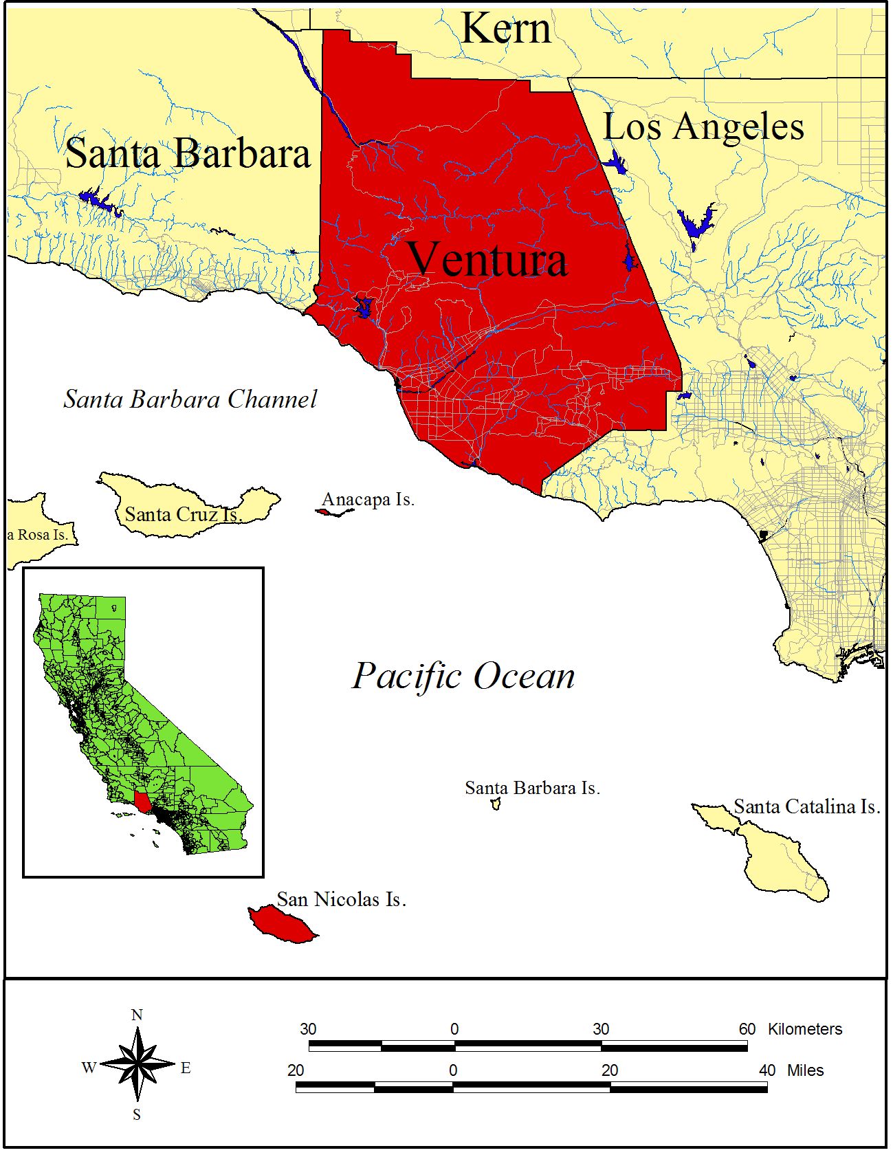 Map of Ventura County with California Key Map