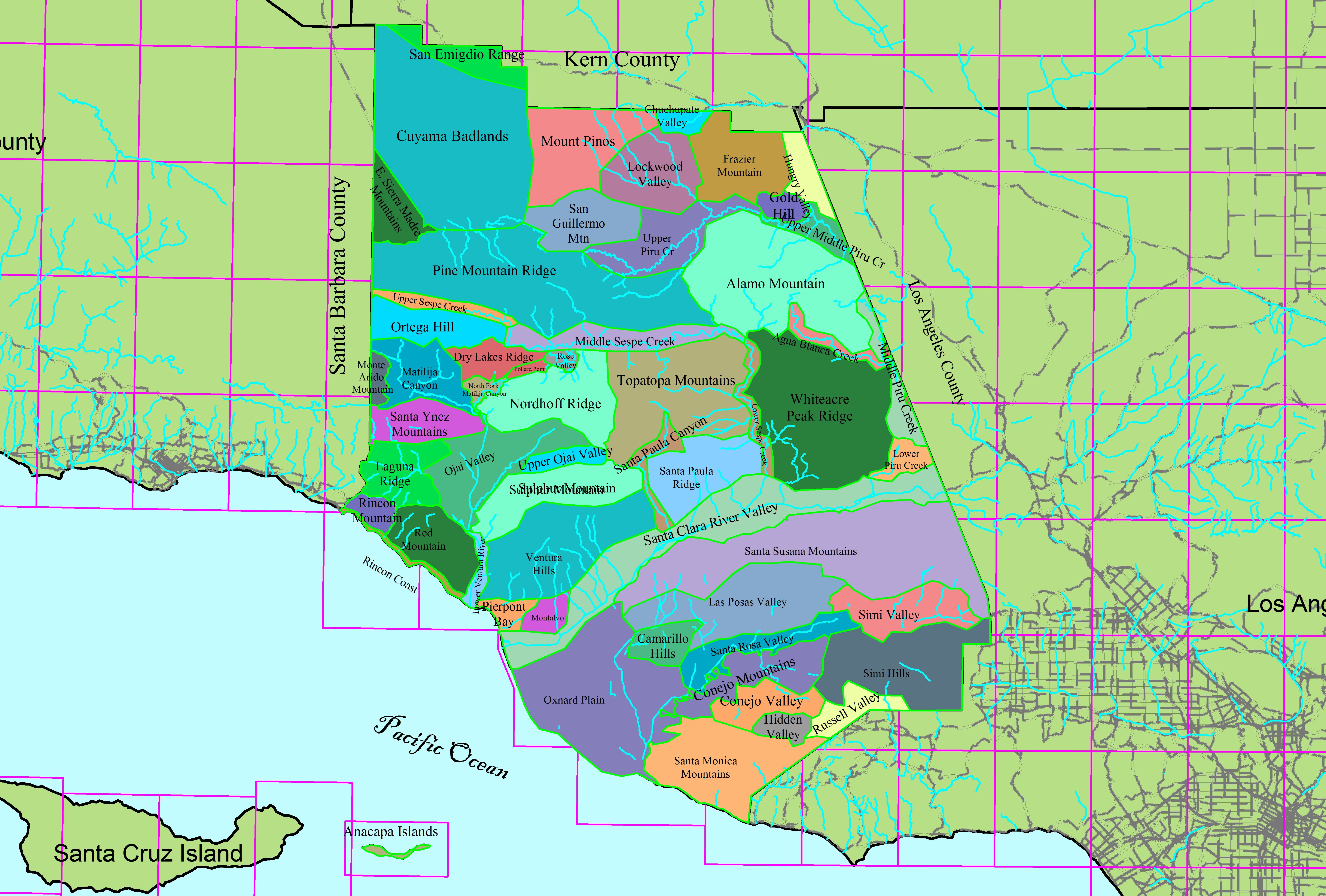 Map of Ventura County Biogeographic Regions